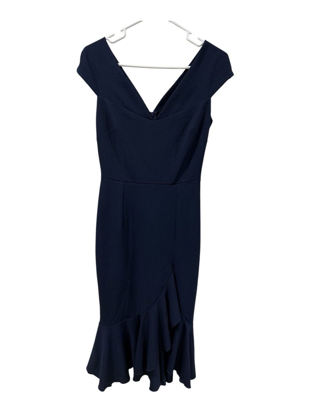 Off-Shoulder Navy One-Shoulder Ruffle Dress